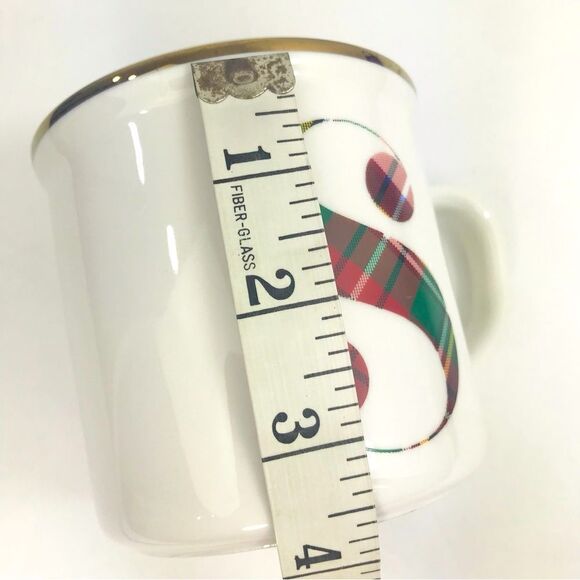 Pottery Barn White Red Stewart Plaid Alphabet Monogram S Stoneware Holiday Mug - Picture 11 of 13